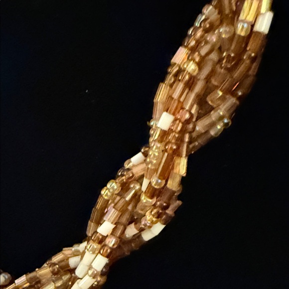 Chic Braided Necklace with Gold and Brown Beads - Picture 3 of 4